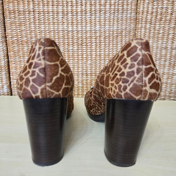 Fossil Womens Y2K Maddox Giraffe Print Calf Hair Buckle Chunky Block Heels 11 - Picture 4 of 11